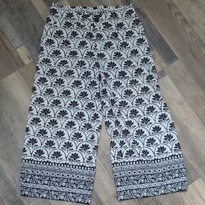 Black White Wide Leg Linen Cato Printed Pants Size Small, Summer Resort Vacay